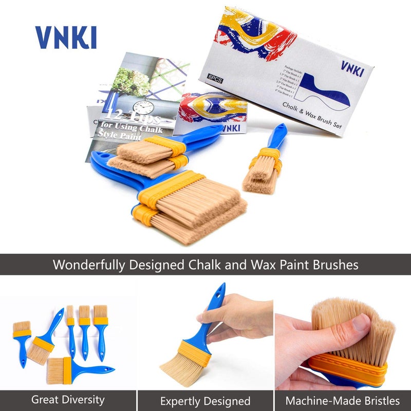 VNKI Chalk & Wax Paint Brush for Furniture - VNKI 6PCS Set Paint Brushes for Painting and Refinishing (1,1.5,2,2.5,3,4in â€¦ - Image 3